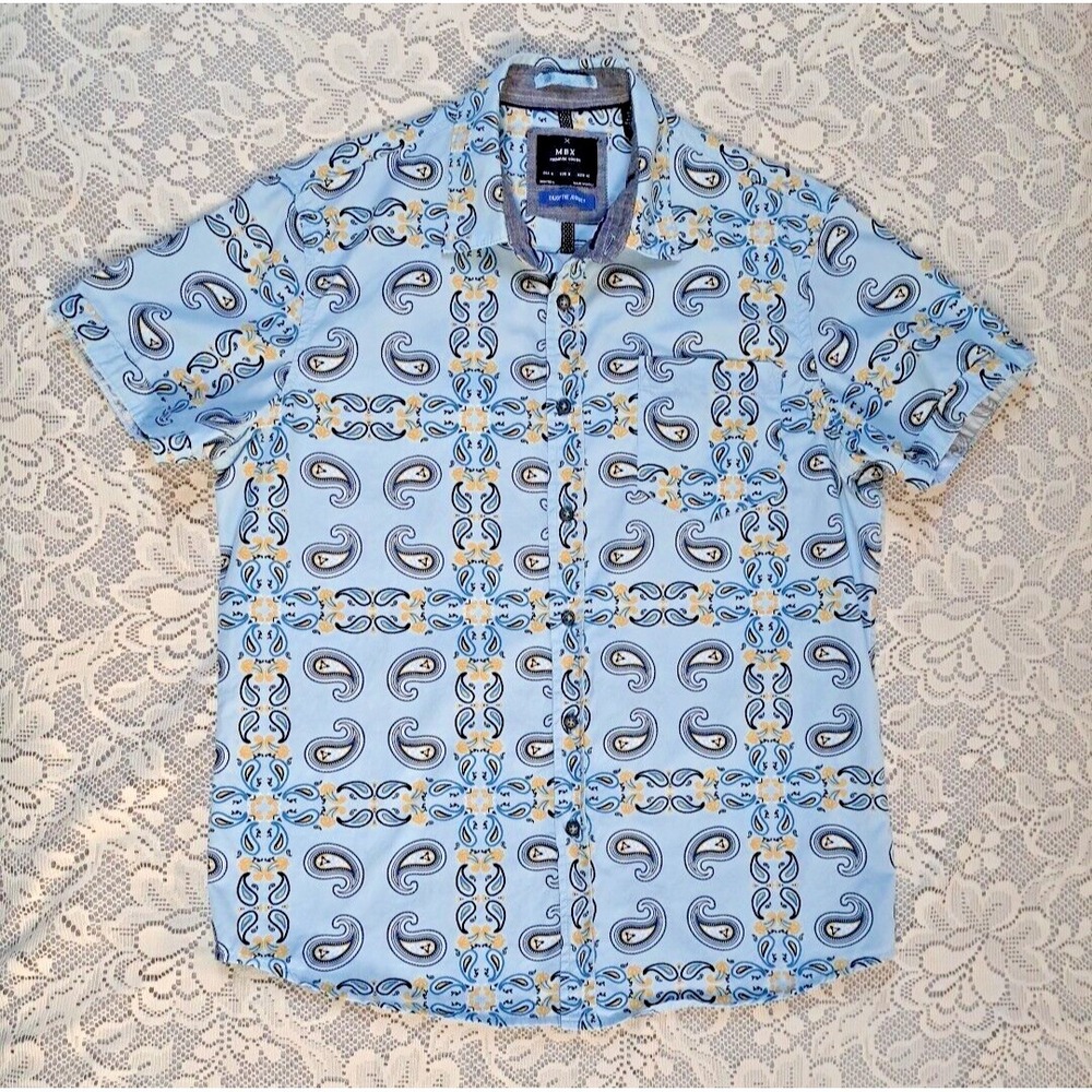 MBX Premium Goods Shirt Men's Med Paisley Print Short Sleeve Button Up Pre-owned